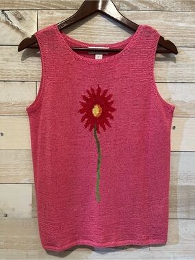 d. Terrell Pink Sleeveless Knit Tank with Floral Motif Cochet Size Medium
